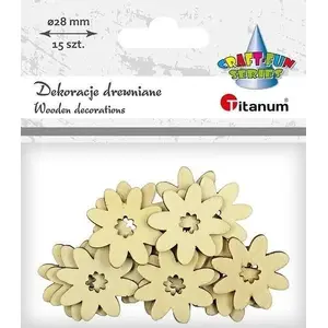 Wooden Flowers 28 mm 15 pcs, Titanum decorative craft embellishments