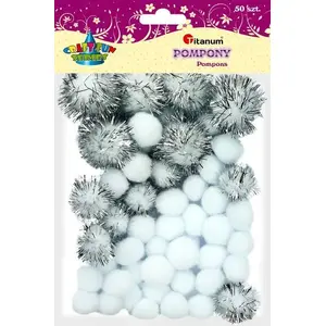 Pom-poms (50 pcs) Titanum craft glitter white mix – decorative craft accessory