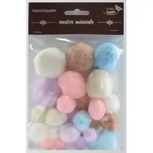 Pom-poms set KLINGSPOR 30 pcs, pastel colors, sizes 15–40 mm, craft embellishments