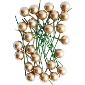 Svētku dekors MFP paper — kļavu ogas (holly) baltas ar zelta toni, 1,2 cm, 24 gab.