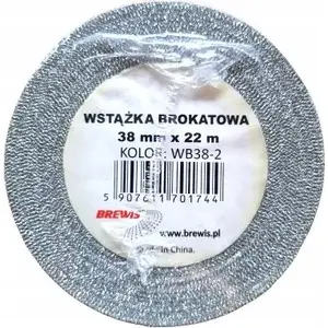 Decorative Christmas ribbon TEKA glitter silver 38 mm x 22 m