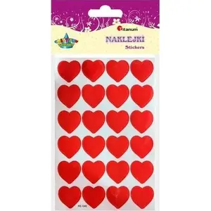 Paper heart stickers Titanum 18×18 mm red, pack of 24