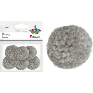 Decorative Yarn Pom-Poms Titanum set of 6, grey — decorative craft accessories