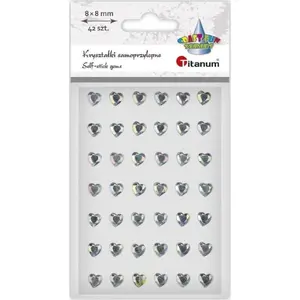Adhesive Crystal Hearts ARGO — pack of 42 silver self-adhesive decorative gems
