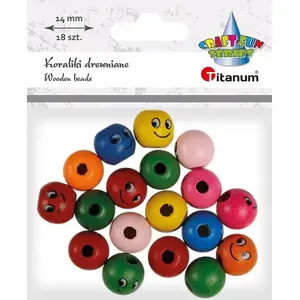 Plastic round beads with face Titanum — set of 18 pieces
