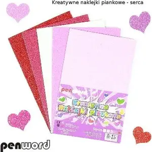 Foam Glitter Heart Stickers Penword 20 pcs, 3 x 31.2 cm, mixed 5 colors