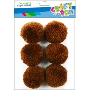 Craft with Fun decorative pompons wool 4 cm, pack of 6, brown