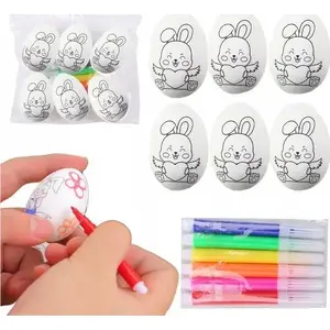 LEANToys styrofoam Easter eggs for painting, rabbit pattern, set of 6