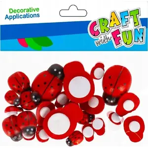 Craft with Fun decorative wooden ladybug ornament set, model CF679, mix of 24 pieces