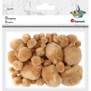 Pom-poms pack Titanum, acrylic beige mix of sizes, 45 pieces