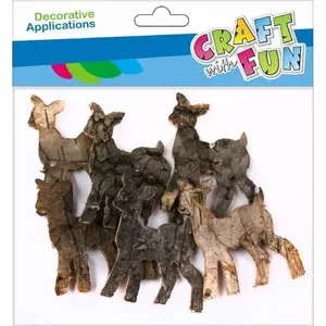 Wooden decorative ornament set Craft with Fun, animal bark-style deer motif, 5 cm, 6 pcs