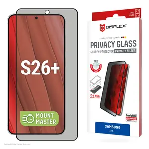 Защитное стекло Displex Privacy (10H) для Samsung Galaxy S26+ — закалённое стекло с приватной плёнкой, устойчиво к ударам и царапинам