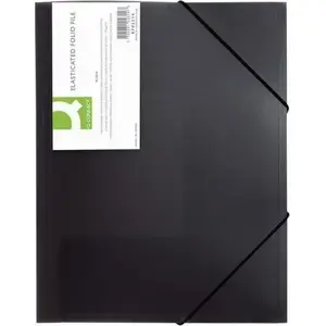 Q-Connect pen with elastic band, transparent barrel and black cap, KF02314