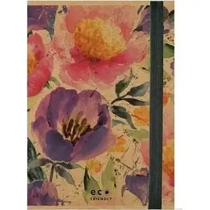 Eco document folder A4 with elastic band, PASSION FLOWERS design, kraft paper