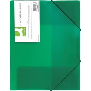 Document folder Q-Connect A4 with elastic band, PP 400 µm, 3 flaps, transparent green
