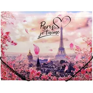 Folder with elastic closure TEKA Teczka A4 PP with 'Take Me To Paris' print, A4 size, polypropylene