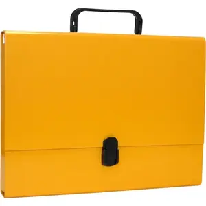 Office products document box folder, PP A4 5 cm with handle and lock, yellow