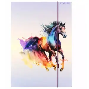 Document folder with elastic STARPAK – A4 size, printed horses design, paper material, closure elastic band (model STK TEC181)