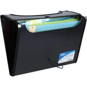 Document wallet Strigo A4 with 12 dividers, black — V-file organization folder