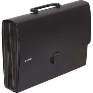 Accordion file folder Donau A4 PP with handle, black — expandable document organizer
