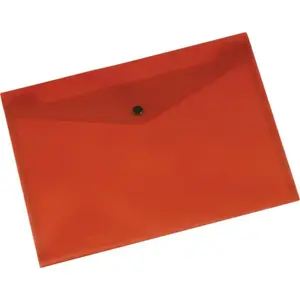 Q-Connect document wallet with snap closure, PP A4, 172 µm, transparent red