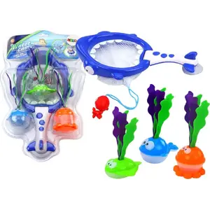 Игрушки для ванны LEANToys 2 в 1 — сетчатая корзина с акулой и рыбками, аксессуары «водоросли» (MPN 17891)