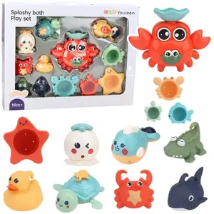 Bath Toys Set LEANToys 12 pcs — Crab and Sea Animals for Baby Bathing
