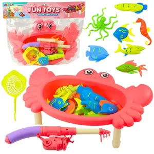 Игровой набор для ловли рыбок LEANToys Стол-Краб с 10 рыбками, удочка и сачок, розовый