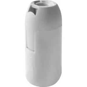 Ceramic-style thermoplastic lamp holder ORNO E14 white — screw-in bulb socket, compact in-line design