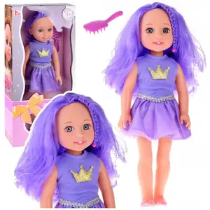 Lelle ar kroni un gariem matiem 38 cm, LEANToys — violeta kleita ar suka