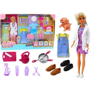 Doll set LEANToys Anlily 4-in-1 — doctor, hairdresser, cook, animals, clothing, accessories