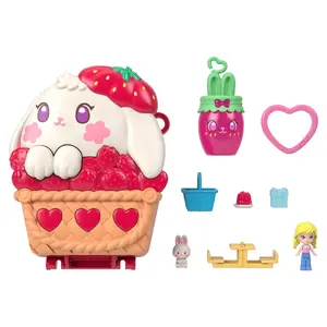 Compact Polly Pocket picnic bunny playset by MATTEL — 1 micro doll and pet, plastic, multicolour, age 4+