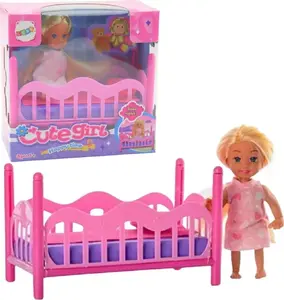 LEANToys komplekts: mini lelle rozā pidžamā ar gultiņu, modelis 24839