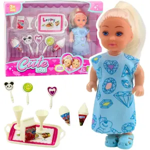 LEANToys mini lelles komplekts ar zilu kleitu — modelis 24513, aksesuāri iekļauti