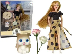 Lelle LEANToys Emily ar kaķi un rozēm, gari mati, rotaļlieta