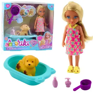 Interaktīvs lelles vannas komplekts LEANToys 24472 — lelle, kucēns, vannas trauks un piederumi