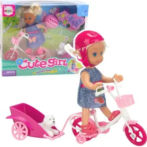 Leļļu velosipēda komplekts LEANToys 24834 ar piekabi, baltu ķiveri un suni