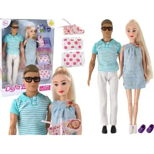 Doll set LEANToys family boy and girl with blond hair, pregnancy figure, model 14784