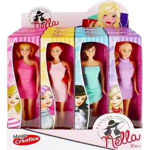 Lelle Mega Creative Nella 29 cm — rotaļu lelle, locīta, auduma un plastmasas detaļas