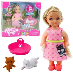 Doll with Puppy and Kitten LEANToys Laleczka z pieskiem i kotkiem