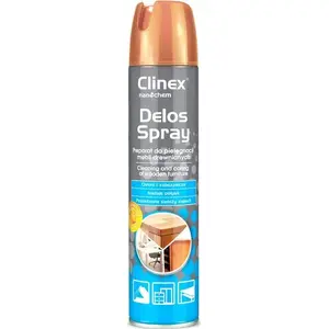 Mēbeļu tīrīšanas aerosols Clinex Delos 300 ml — lietošanai gatavs līdzeklis koka un lamināta virsmām