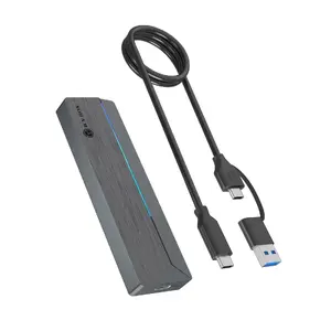 SSD korpuss RAIDSONIC IB-1826MCL-CU31 — M.2 SATA/NVMe, USB 3.2 Gen 2 Type-C, RGB, vienam diskam