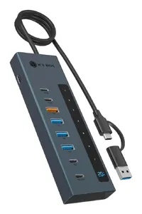 RAIDSONIC ICY BOX 9‑in‑1 hubs ar Power Delivery, USB 3.2 Gen 2 Type‑C/Type‑A host, alumīnijs, zils
