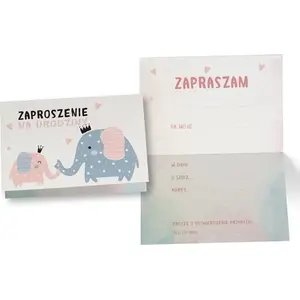 Paper invitation cards KUKARTKA Zaproszenie ZZ-078 Słoniki set of 5 (decorative elephant design)