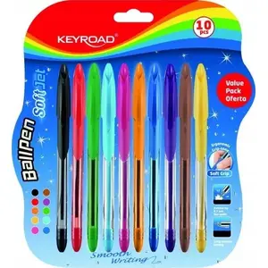 Ballpoint pen Keyroad KEYROAD soft jet 0.7 mm, classic retractable pen, pack 10, assorted colors, blister