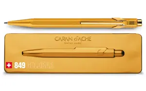 Clip-on retractable ballpoint pen Caran d'Arche 849 Goldbar — gold body, blue ink, 1 pc
