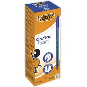Шариковая ручка BIC Cristal Exact Blue Stick Ultra Fine — синие чернила, упаковка 20 шт.