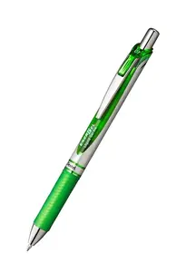 Шариковая гелевая ручка с выдвижным механизмом Pentel EnerGel Xm, светло-зелёные чернила, корпус зелёно‑серебристый, 1 шт.