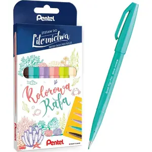 Набор для леттеринга PENTEL 6 цветов — кистевые маркеры Brush Sign Pen, разные чернила