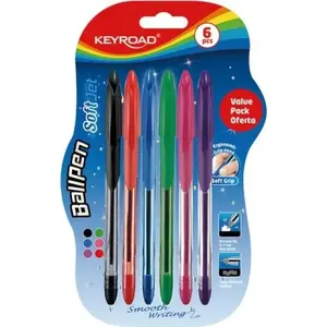 Ballpoint pen Keyroad Soft Jet 0.7 mm, 6 pieces, mixed colors, blister